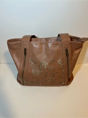 Icing Brown Floral Tote with Front Zip Details
